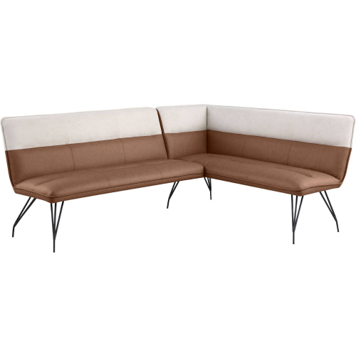 Lillian Dining Nook in Brown Leatherette, Cream Fabric & Black Steel